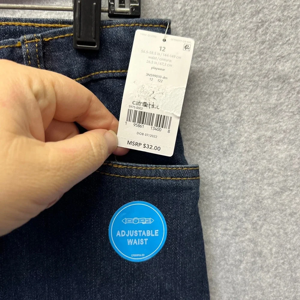 Carters Kid Boys Straight Fit Dark Wash‎ Jeans Adjustable Waist Size 12